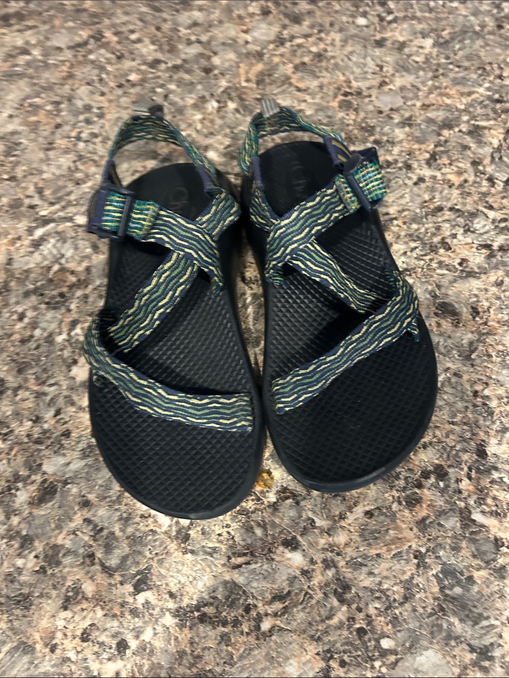 Chaco Kids Black Sandals with Green Striped Webbing